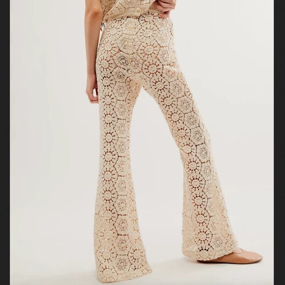 BNWT Spell Helena Crochet Lace Flare Bell Bottom Pants Boho Organic Cotton S - Picture 9 of 11